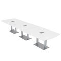 Skutchi Designs 14 Person Large Conference Table with Power And Data, Modular Arc Rectangle Table, White HAR-AREC-46X168-DOU-ELEC-XD09